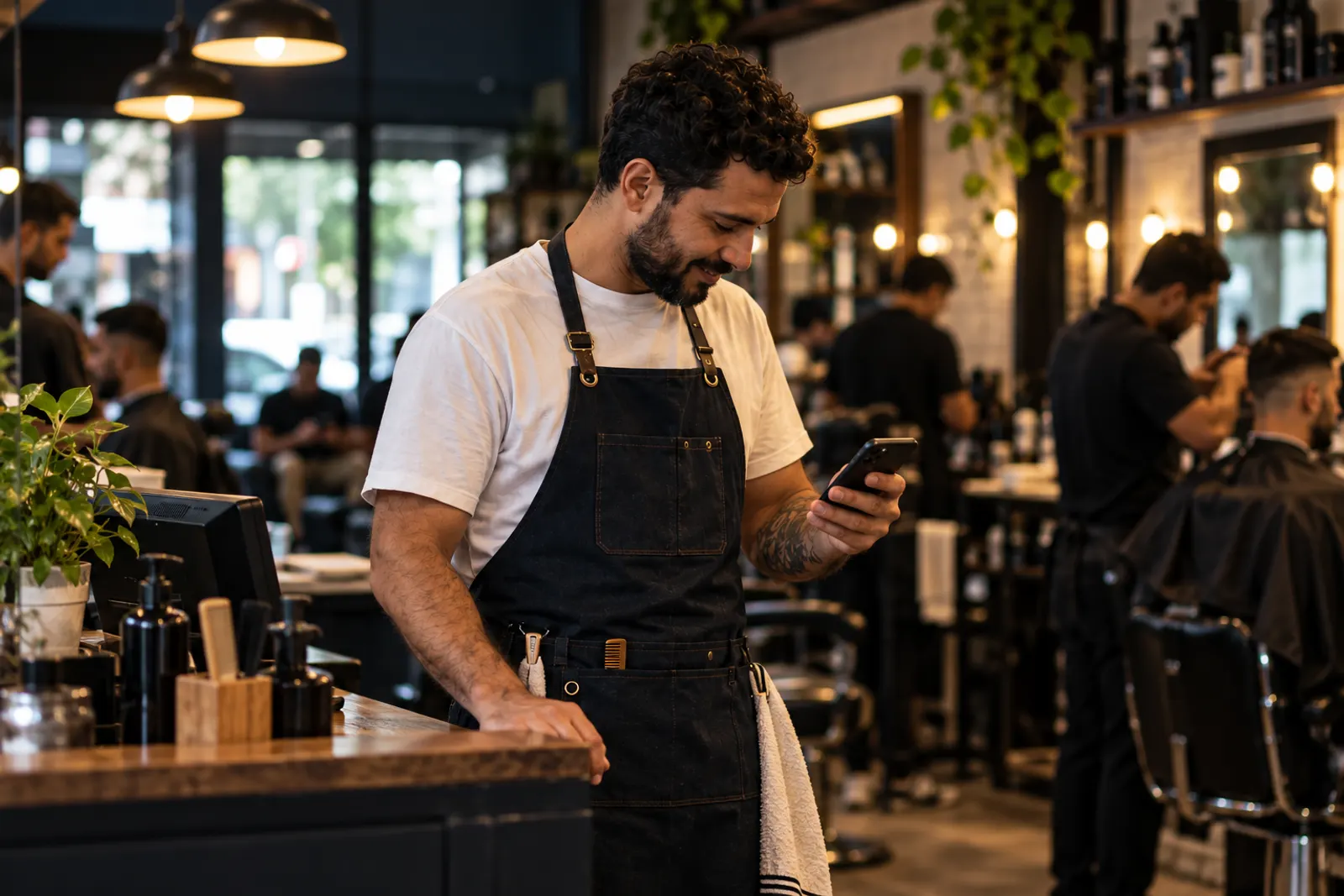 Barbeiro cortando o cabelo de um cliente com a máquina