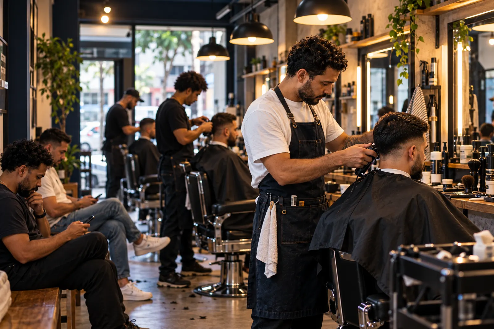 Barbearia movimentada num sábado